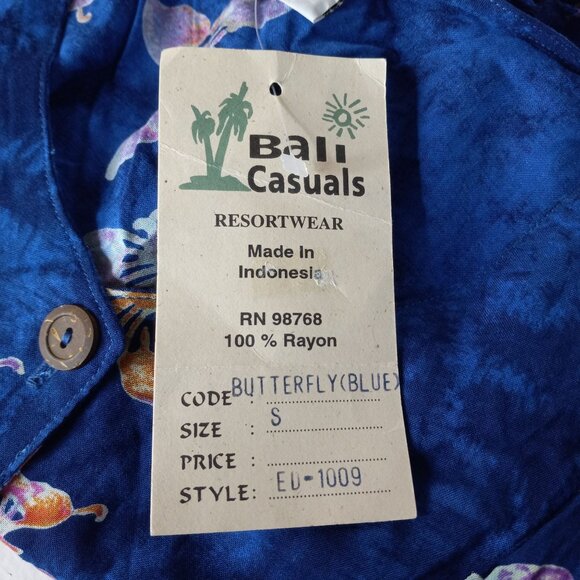 Bali Casuals S Top Vest Butterfly Print Blue Button Down Sleeveless Tie Back - Picture 7 of 8